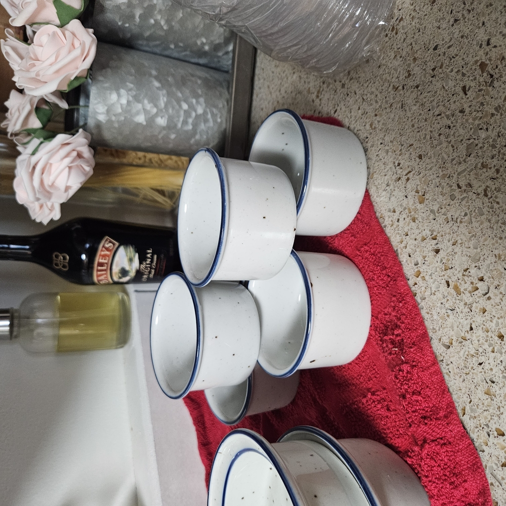 Elegant White Ceramic Ramekins with Blue Trim